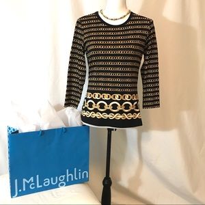 J. McLaughlin Black & Gold Chain Pattern Top